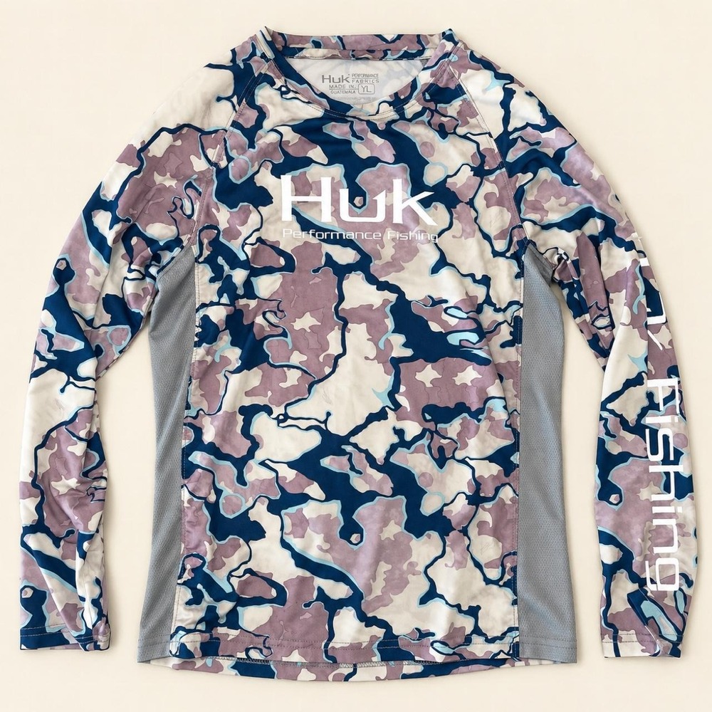 Huk Youth Large Camo Long Sleeve Performance Fishing Shirt